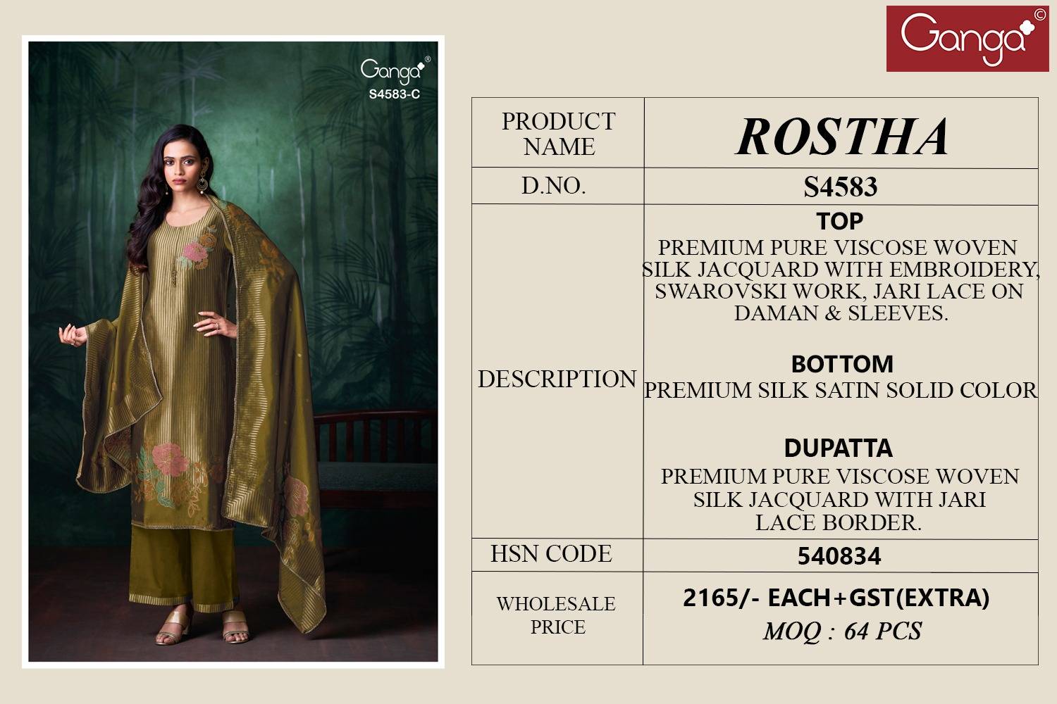 ROSTHA 4583 Series By GANGA FASHION Stylish Beautiful Colourful Silk Dresses At Wholesale Price